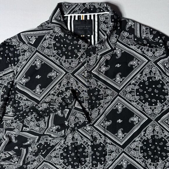 Cactus Man Ricky Singh Mens Shirt Large Black White Paisley Bandana Print Spring - Picture 1 of 11